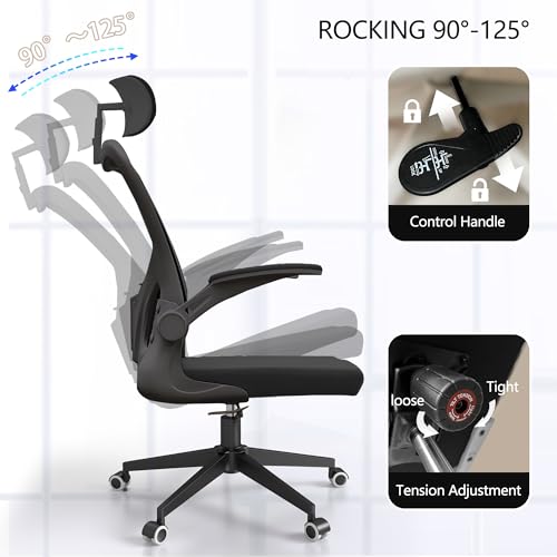 Image of Office Chair (06Black, Chair) | 360 Swivel Adjustable Lumbar Support & Flip-Up Armrests capacity 300 lbs capacity
