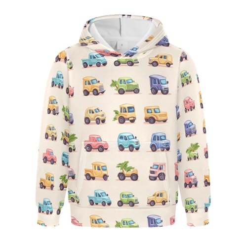 KLL Cartoon Trucks Motorcyles Boys And Girls Sweatshirts Crewneck Pullover Top Streetwear Kangaroo Pocket