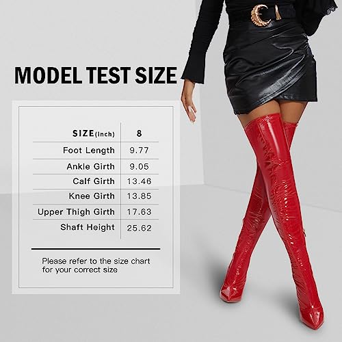 Women's Heeled Over The Knee Boots Patent Leather Pu Chunky Block Heel Sexy Fashion Dress Wedding Side Zip Pointed Toe High Heels Thigh High Boots Long Boot Red Patent Leather Pu Size Us 6.5 Cn 37 #TOP2