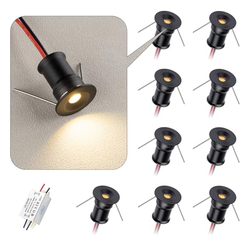 HHTUN 902 Led Mini Downlight DC12V 1W,Suitable for bookcases,cabinets,and Various Display cabinets as Decorative Lights,Embedded Installation,Soft Lighting,with Power Supply (3000K,Black,9Pack)