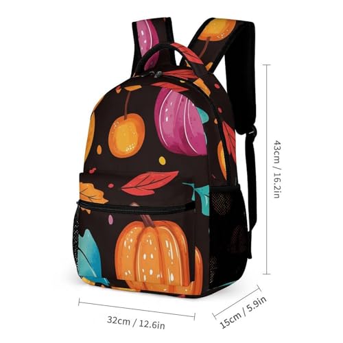 Thanksgiving Colorful Pumpkins Travel Backpack Lunch Box Pencil Case 3Pcs Set for Men Women Office Outing University2