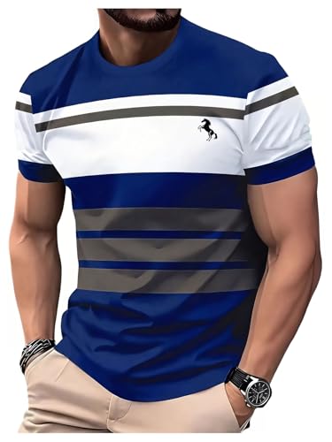 Image of RoseSeek Men's Color Block Short Sleeve Tee Shirts Casual Crewneck T Shirt Trendy Summer Tops