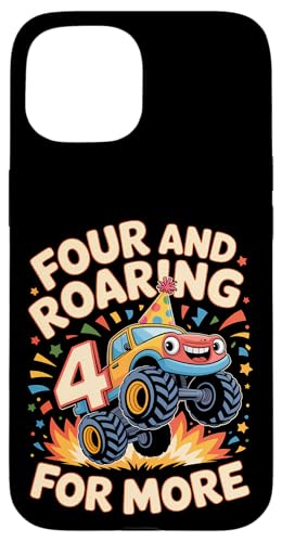 Four and Roaring for More Funny 4th Birthday�g���b�N �X�}�z�P�[�X iPhone 15 �p