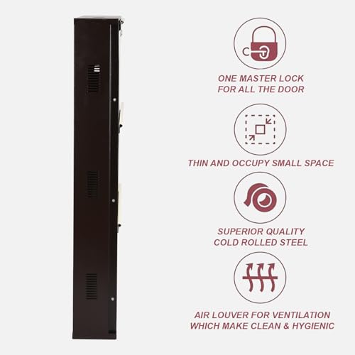 Image of Metal Shoe Rack Wall Mounted for Home with Central Locking 3 Door 20 inch Wall Mounted Metal 6 Pair Rack Cabinet Pre-Assembled Shoe Rack Shelves | 3 Year Warranty (Brown & Ivory)