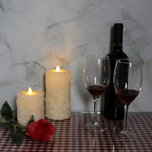 Image of CVHOMEDECO Rustic Textured LED Pillar Candles, Ivory, Set of 2 | Flameless Battery Operated, Timer and Remote Control, Farmhouse Real Wax, Flickering Dancing Flame, H 6 & 4 Inch