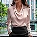 Womens Elegant Cowl Neck Shirts Long Sleeve Business Casual Dressy Lapel Collar Office Work Tops Fall Solid Outfits S-3XL Pink