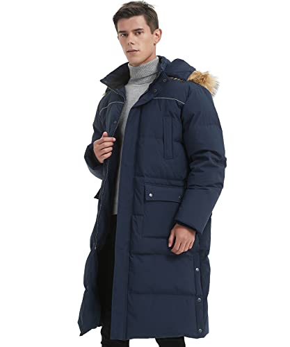 Image of Men's Long Down Coat Thickened Long Puffer Coat Maxi Down Jacket Navy Blue Down Parka