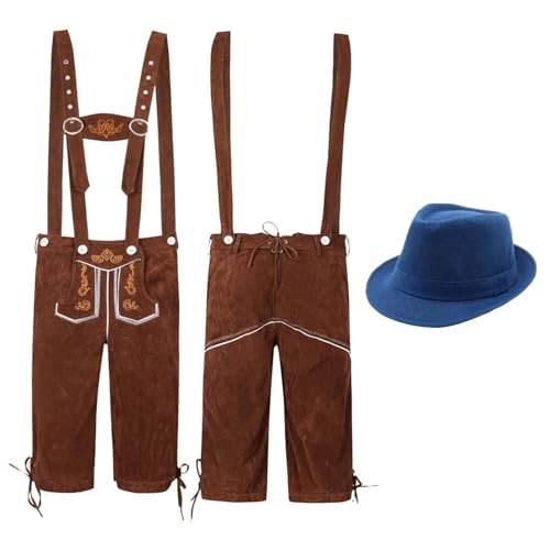 Pantalon bavarois en cuir traditionnel costume Oktoberfest homme ensemble avec chapeau