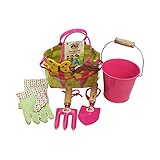 Tierra Garden 7-LP380 Little Pals Kids Junior Garden Kit with Hand Trowel, Hand Fork, Gloves, Plant Markers, and Bucket, Pink