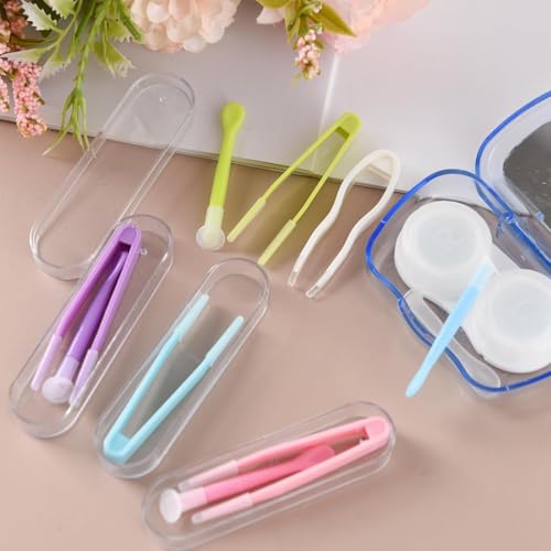 Image of 2 Pcs Contact Lens Tools with Tweezers and Suction Stick, Lens Applicator Tool Set,Eye Lens Care Kit for Daily Use and Travel, includ Blue and Pink