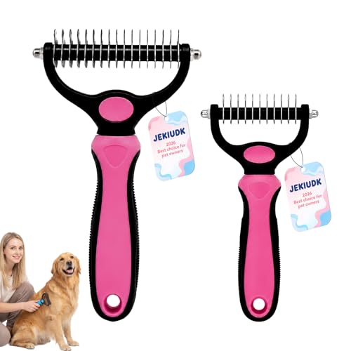 Image of Pet Grooming Pro Tool for Dogs Deshedding Brush Shedding Undercoat Rake Dematting Cat Deep Detangling Comb Remover Dual Sided Blade Long Haired Trimmer Matting Slicker (PINK2)