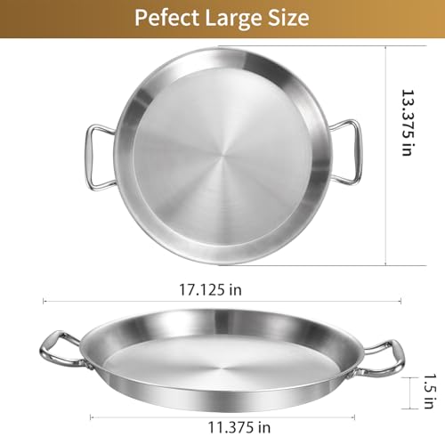 Lolykitch L-3PLY 13 Inch Tri-Ply Stainless Steel Paella Pan,Griddle,Large Skillet,Omelet,Jumbo Cooker,Heavy Duty,Dishwasher And Oven Safe. thumb #4