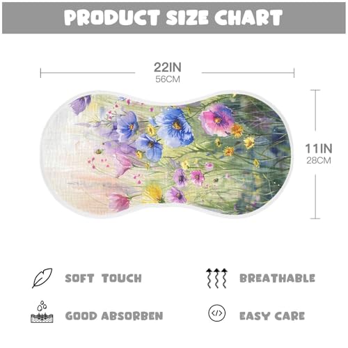 Colorful Wildflowers Muslin Burp Cloths 22x11 Inch - 4-Layer Organic Cotton & TPU Waterproof Lining, Absorbent Baby Bibs for Boys/Girls with Hanging Loop4