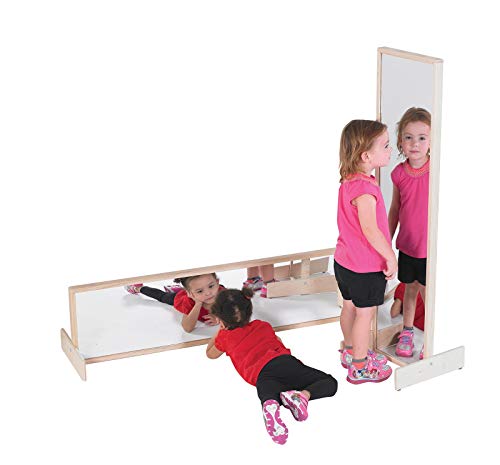 Image of Children’s Factory 2-Position Mirror, ANG1126, Shatter-Resistant Plastic Toddler Wood Frame Mirror for Daycare, Homeschool or Preschool, Kids Classroom Furniture