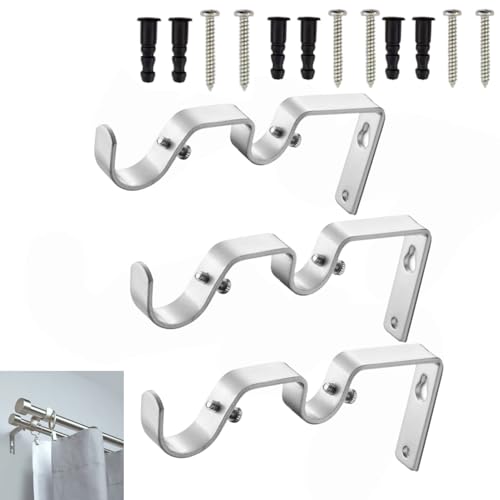 2pcs Support Double pour Tringle à Rideaux avec Vis et Perçage Renforcé Crochets Tringle à Rideaux Montage Murale Porte-Tringle en Métal pour tringles de...