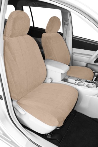 Front Buckets Seats, CalTrend O.E. Velour Seat Covers for 2003-2007 Ford F-250 Super Duty|Ford F-350 Super Duty|Ford F-450 Super Duty Beige Beige Classic Insert and Trim