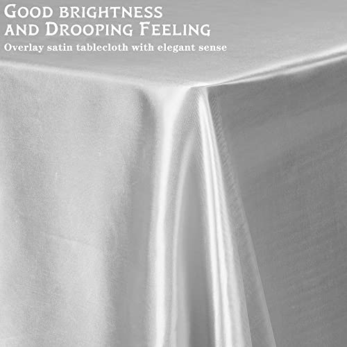 Turstin 8 Pack Wedding Banquet Satin Tablecloth Table Cover 58 X 102 Inches Rectangle Party Satin Tablecloth Bright Silk Dinner Smooth Fabric Tablecloth For Wedding Banquet Table Decor, Light Silver #TOP3