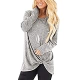 Produkttyp: Tops Frauen Tops T-Shirts Beiläufige Lose Damen Tscheiße Herbst New Langarm-O-Hals-Bindung Torsions-Knoten Vorne Weibliche Kleidung (Color : Flower Gray, Size : L)