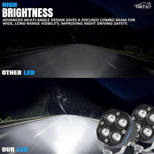 Image of FABTEC 4 Led Mini Drive Fog Light Projector Light with White /Yellow + Flasher Led DRL Pods Light wtih Devil Red Eye for Cars, Bikes, Scooty, Metal Body, Set of 2 Pcs