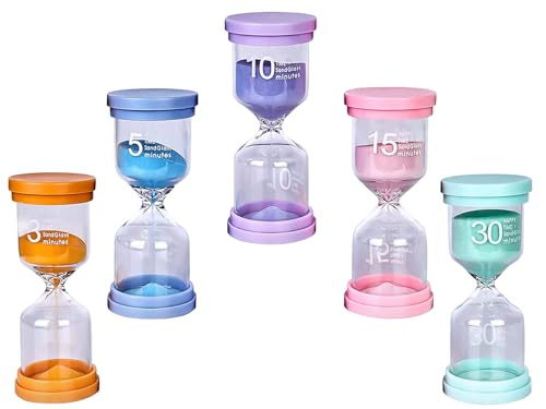 5 ud Reloj Arena,Colorido gestión del Tiempo Temporizador para Niños Que Se Cepillan Los Dientes,Cocina,Toilet,Escuela,Guardería,Aprendizaje,Oficina, Actividades Programadas,Decoracion,3/5/10/15/30Min