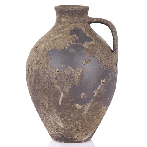 QIANLING Jarrón rústico de Piedra de cerámica con asa, jarrón Grande de Terracota Vintage para decoración del hogar, Estilo Granja, Mesa de Comedor, Estante y centros de Mesa