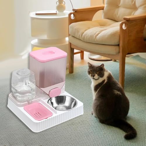 Bebedouro 1.1L com Comedouro 2.5Kg Pet Cães Cachorros Gatos alimentador Duplo 2 em 1 Automático Grav