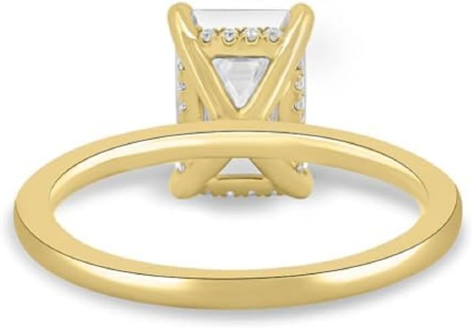 Alice 1CT-3CT Hidden Halo Emerald Cut Moissanite Engagement Ring for Women Solitaire Wedding Ring Handmade Anniversary Promise Gifts for Her 925 Silver, 10K/14K/18K Solid Gold