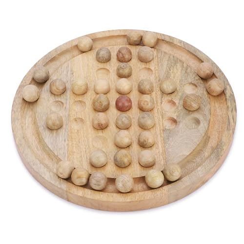 Ajuny Solitär Brettspiel Handgefertigtes aus Holz Solitär Spiel mit Holz Kugeln Klassisches Strategie-Puzzle Logik für Kinder & Erwachsene Spaß Einzelspielerspiel Heim & Büro Deko 27,5 cm (10,8 Zoll)