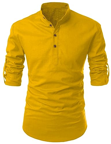 Image of FINIVO FASHION Men's Cotton Blend Solid Full Sleeve Short Kurta Shirt, Regular Fit Solid Pattern Mandarin Collar Straight Kurta Shirt