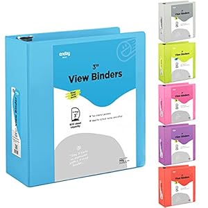 3 Inch Binder 3 Ring Binders Blue, Slant D-Ring 3” Clear View Cover with 2 Inside Pockets, Heavy Duty Colored School…
