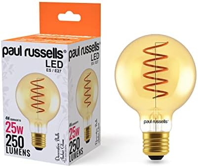 paul russells Spiral Filament LED Candle Small Edison Screw E14 2.5W Vintage Light - Pack of 3 - Replace 15W Extra Warm White 1800K SES C35 Amber Retro Style Decorative Non-Dimmable Bulbs No Flicker