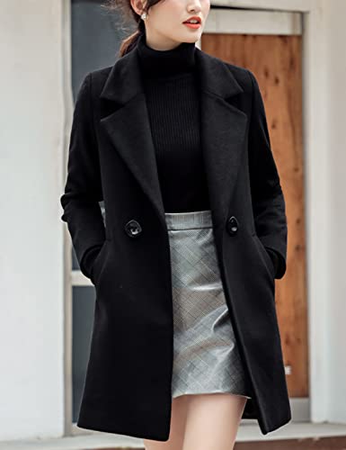 Tanming Womens Elegant Notched Collar Button Wool Blend Solid Long Pea Coat Overcoat4