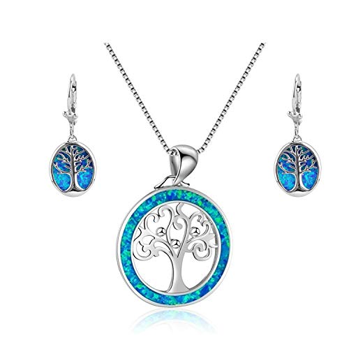2 Pcs Tree of Life Leverback Earrings & Necklace Lightweight, Life Tree Abalone or Created Opal Drop Dangle Earrings & Necklace Jewelry Set for Women Girls