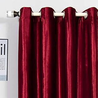 MYRU 1 Pair Velvet Curtains Eyelet Curtains for Bedroom and Living Room (2 x 66x90 Inch,Burgundy Red)