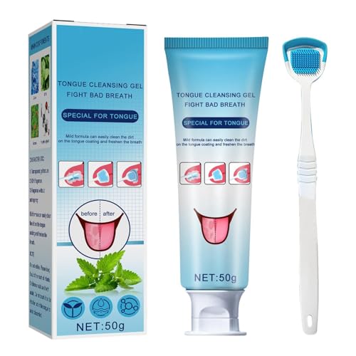 Gratte-langue, gel nettoyeur de langue avec brosse à langue, gel oral pour traitement buccal et muguet, kit de nettoyage de langue pour soins bucco-dentaires, brosse à langue pour haleine plus fraîche