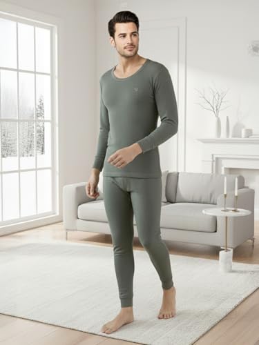 Image of Lux Cozi ONN Men's Round Neck Full Sleeve Skin Friendly Winter Wear Thermal Top and Bottom Set | Thermal Set for Men
