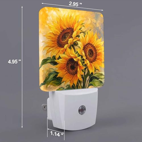 Image of LED Night Light,Watercolor Yellow Sunflower LED Night Light Plug into Wall with Dusk to Dawn Light Sensor White Energy Efficient Nightlight for Bedroom Bathroom Hallway Living Room Kitchen