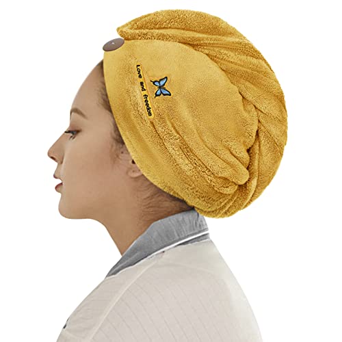 Hair Turban Towel Dry Hair Turban Girls Long Hair Wrap Towel for Women Ladies Microfibre Towel Wet Hair Wrap Super Absorbent Soft Head Towel Wrap with Button for Bathing Shower SPA Quick Drying