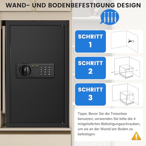 85L Extra Großer Feuerfester Safe Tresor für Zuhause, Tresor Feuerfest Wasserdicht mit Schlüssel, Sensor-Licht und 3 Abnehmbares Regale, Anti-Theft Safe Tresore für Geld, Dokument, Medizin