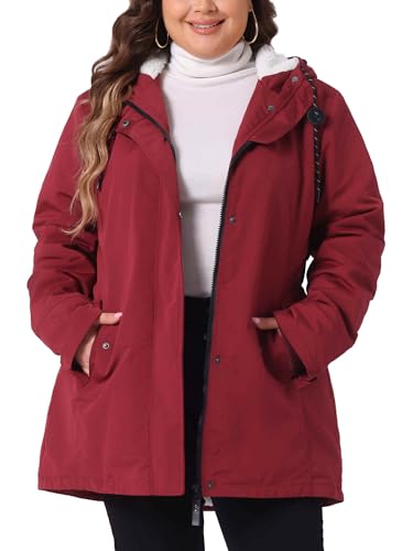 Agnes Orinda Plus Size Coat for Women Faux Lamb Fur Leather Button Down Long Sleeve Hoodie Jacket Outerwear with Pockets