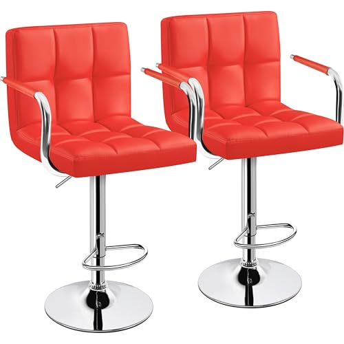 Image of Yaheetech Bar Stools Set of 2, Swivel with Backs, Adjustable Height, Red