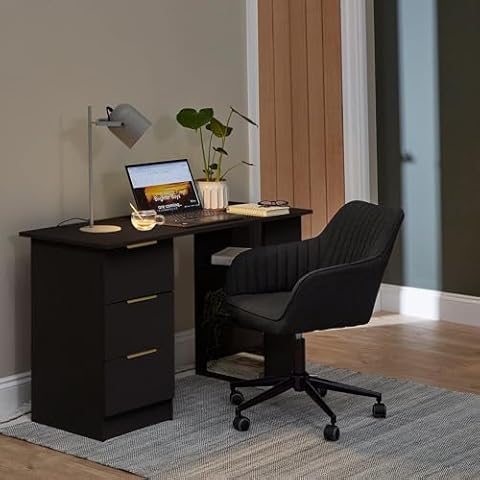 Laura James Black Computer Desk with Drawers Cover