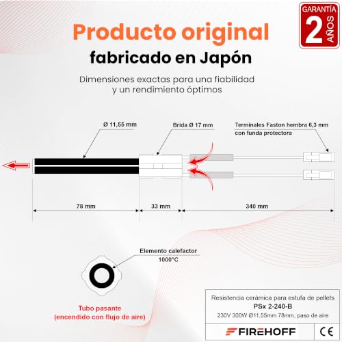 Miniatura 3 de Vela Cerámica Para Estufa De Gránulos - Especial Palazzetti Edilkamin Ravelli Tresco Hierro Fundido - 300 W, 76 111 Mm, Ø 11,5 Mm, Con Brida - Psx 2-240-B - Garantía De 1 Año