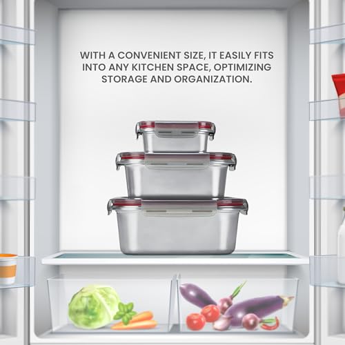 Image of MILTON Steel Lock and Store Rectangular 650 Stainless Steel Container with four side lock plastic lid, 600 ml, Silver | Tiffin | Food Grade | Refrigerator Safe | BPA Free