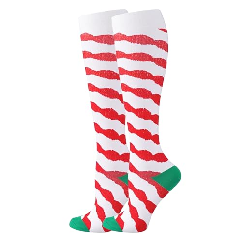 Meias de compressão para mulheres e homens, meias divertidas e coloridas, melhor suporte até o joelho, meias de atletismo de viagem graduadas, Natal4, 8-14