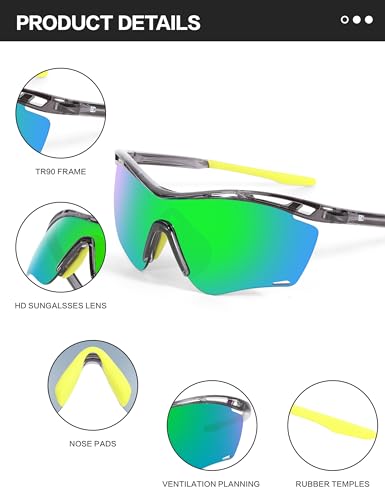 Image of BIRCEN Mens Polarized Sunglasses for Sports: TR90 Lightweight Sun Glasses Wrap Around Shades for Fishing Driving Cycling