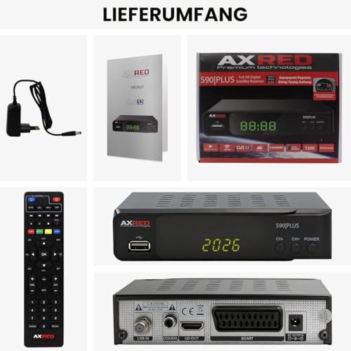 [ Test SEHR GUT, Note 1.1 *] AXRED S90 Plus Sat Receiver mit Aufnahmefunktion, HD fähig, Full HD, Digital Sat-Receiver für Satellitenschüssel Satelliten Satellit TV Fernseher, HD-Receiver, HDMI