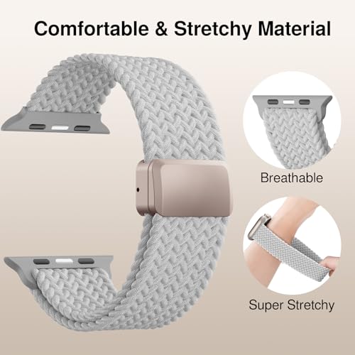 Image of Braided Stretchy Band Compatible with Apple Watch Bands 38mm 40mm 41mm 42mm 44mm 45mm 46mm 49mm Women Men, Soft Nylon Solo Loop Magnetic Sport Strap for iWatch Series 11 10 9 8 7 6 5 4 3 2 1 SE Ultra