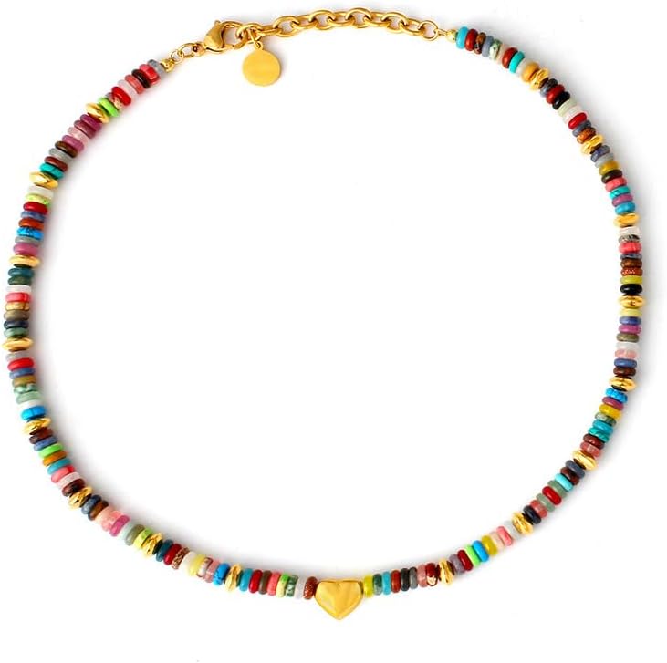 Colorful Beaded Necklaces for Women, 18K Gold Plated Dainty Gold Necklace Boho Necklaces for Women Beaded Choker Beach Jewelry for Gift