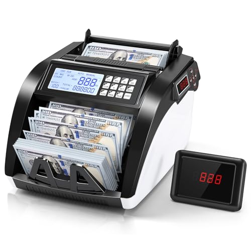 Money Counter Machine with Value Count,4\" LED Display,Cash Counter for Dollar/Euro with UV/MG/IR/DD Detection, Bill Counting with Count/Add/Batch/Auto Modes,Bill Counter Fast Counting 1,200/Min